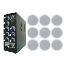 Kit 9 Caixa Som Embutir Arandela + Amplificador Setorizador