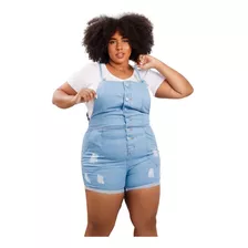 Macacão Short Jeans Feminino Com Botões Plus Size