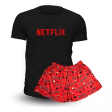 Pijama De Verano Netflix Remera Neg Bolsillo - Store Mykonos