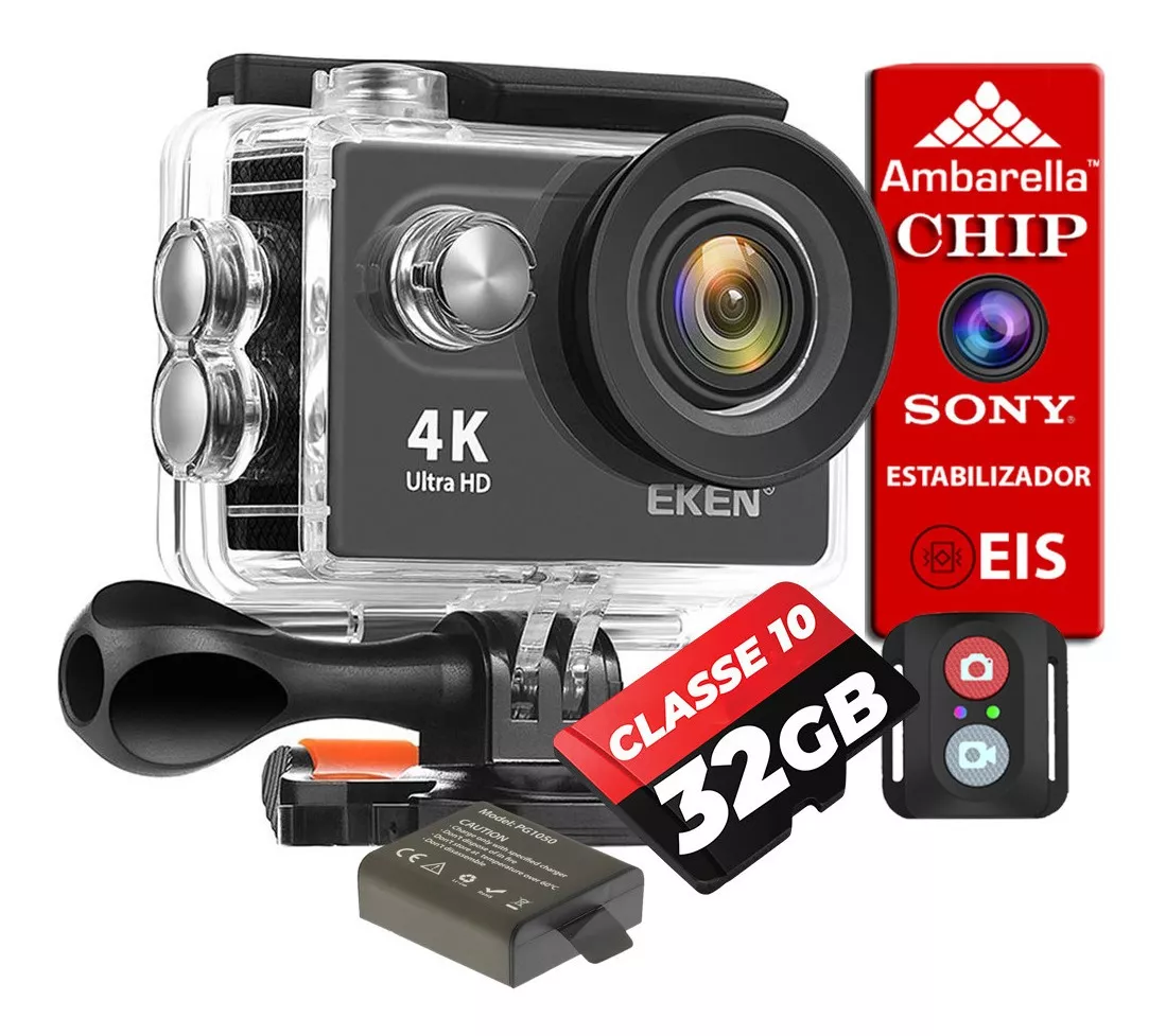 Câmera Eken H9r 4k Filmadora Original Wifi Controle + Bateria + 32gb Esporte Full Hd Prova D´água Capacete Moto Action