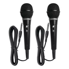 Microfone Duplo Karaoke Igreja Bar + 2 Cabos P10 3m Cor Preto E Preto