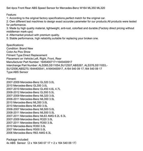 4 Sensor Abs Para Mercedes Benz Gl450 W164 Ml350 Ml320 R500 Foto 7