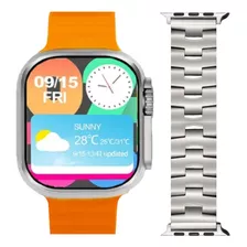Smart Watch Hk9 Ultra 2 Naranja Y Correa De Titanio Eslabon