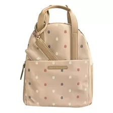 Mochila Backpack Tommy Hilfiger Mujer 69j8441 Color Beige Diseño De La Tela Liso