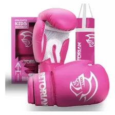 Kit Luva Saco Pancada Rosa Boxe Thai Infantil - Pretorian