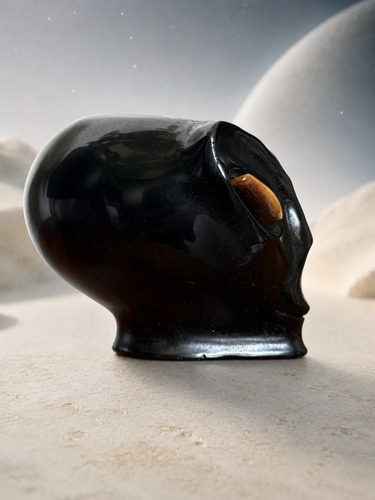 Alien Obsidiana Negra Con Ojos De Tigre 450gr Unico Negro