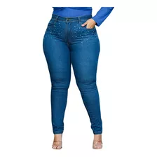 Calça Jeans Com Brilho Feminina Plus Size Com Lycra