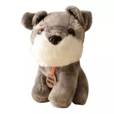 Pelúcia Cachorro Cão Raça Schnauzer Cinza 18cm