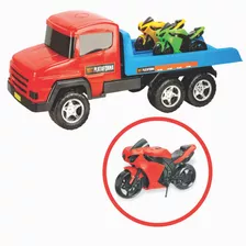 Caminhão Max Plataforma De Brinquedo Com Motos Infantil