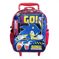 Mochila Infantil Sonic Con Carro Tafeta Chica 30 X 23 Cm