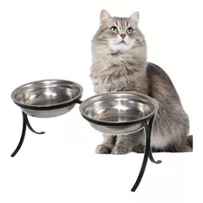 Comedouro Alto Pet Inox Para Gatos Duplo Ração Agua Preto