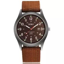 Relógio Masculino Esportivo Militar Soki Pulseira Marrom