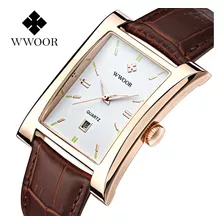 Reloj Cuadrado De Piel De Cuarzo Para Hombre Wwoor 8017 Color Del Bisel Rose White