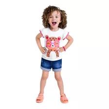 Blusa Infantil Feminino Em Meia Malha Onça Paetê Kyly 