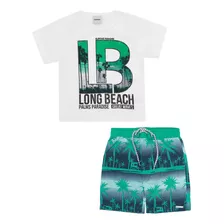 Camiseta E Bermuda Microfibra Infantil Menino Long Beach
