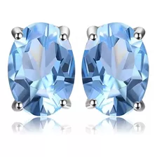 Aretes Topacio Azul Claro Natural 1.7ct Corte Oval Plata 925