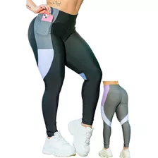 Calça Fitness Feminina Com Bolsos E Recorte Nas Laterais