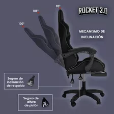 Silla De Escritorio Steelpro Rocket 2.0 Gamer Ergonómica Negra Con Tapizado De Cuero Sintético