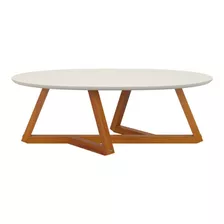 Mesa De Centro Sala Classic Oval Com Pés Em Madeira Maciça