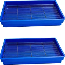 Kit 2 Bandeja Sanitária Roedores Banheiro Gaiolas Com Grade Jel Plast Azul 