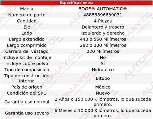 Juego 4 Amortiguadores Automatic Lancer Fwd L4 2.2l 86-89 Foto 2