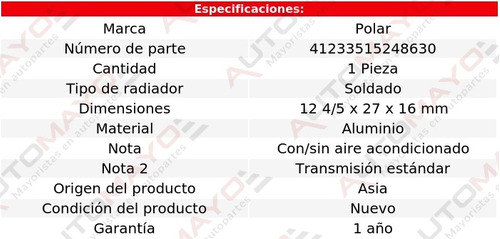 Un Radiador Motor Polar Tercel Std L4 1.5l 1991 - 1994 Foto 2