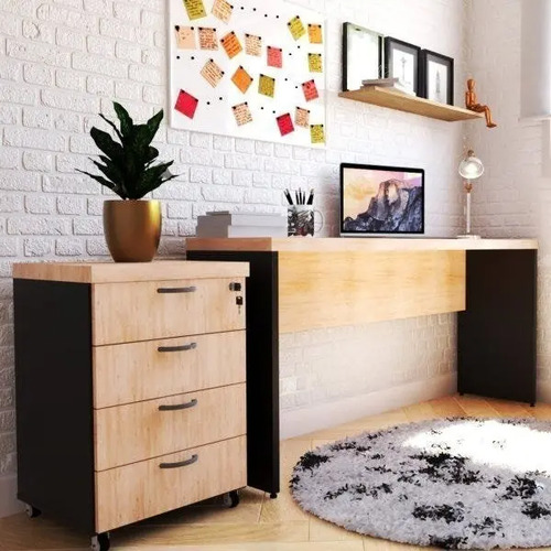 Mesa Para Escritório 120cmx42cm 40mm Bramov Móveis Preto/carvalho Mel