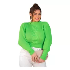 Blusa Tricot Trança Com Manga Bufante