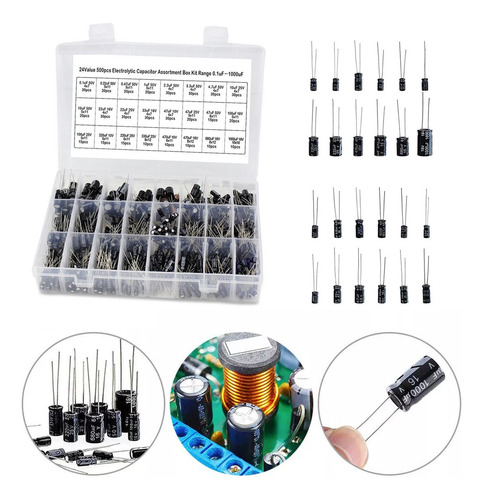 Kit Capacitores Electrolíticos 24 Valores 500pzs 0.1-1000uf