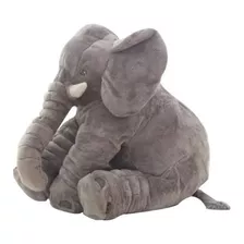 Almofada Elefante Pelúcia 60cm Macia Bebê Cinza Com Rosa