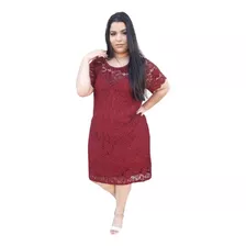 Vestido Plus Size - Marsala Manga Bordado Mid 42 Ao 60