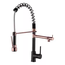  Icasa Shop Ic-901 Torneira Gourmet De Cozinha Misturador Monocomando Para Água Quente E Fria Fabricada Totalmente Em Metal 55cm Preta Com Rose Gold