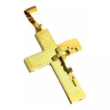 Crucifixo Masculino Banhado Ouro, Arte Alto Relevo. Ref: V21