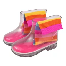 Bota Galocha Infantil Transparente Menina Kit Meia Colorida