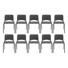 Kit 10 Cadeiras Escritório Iso Ergoplax Slim Fixa Plaxmetal