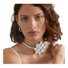 Colar Flor Gargantilha Choker Festa Luxo Tendência Moda Chic