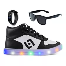 Tenis Infantil De Led Meninos Botinha Casual Oculos Relogio