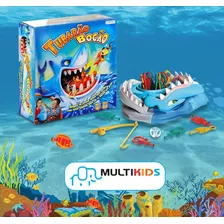 Jogo Tubarão Bocão Com 12 Peixes + Vara De Pesca Multikids