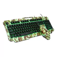 Kit Teclado Mouse Led Gamer Camuflado Suporte Smartphone Hk8 Cor Do Teclado Verde-escuro