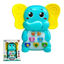 Brinquedo Elefante Musical Didático Educativo Som Luz Azul