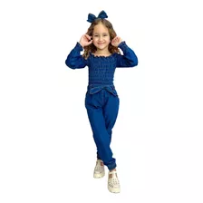 Macacão Jardineira Jeans Infantil Menina Blogueirinha Longo