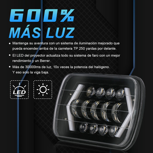 Par Faro Led Cuadrado 5x7 Hi/lo Haz Drl Nissan Jeep Cherokee Foto 3