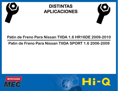 Patin De Freno Para Nissan Tiida Sport 1.6 2006-2009 Foto 2