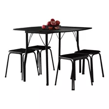 Conjunto Mesa Extensível Com 4 Banquetas Preto Carraro Desenho Do Tecido Das Cadeiras Liso