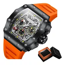 Relógio Mecânico De Luxo Onola Men Chronograph Cor Da Correia Laranja