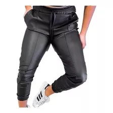 Calça Feminina Jogger Bomber Cirrê Couro Ecológico Fake Top