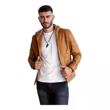 Campera Canguro De Cuero Vacuno 100% De Hombre Con Capucha 