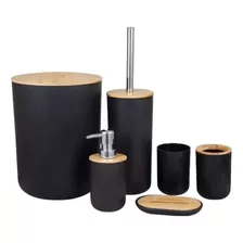 Kit Para Banheiro Bambu 6peças Preto- Plasvale