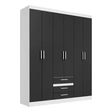 Guarda-roupa Casal 6 Portas 3 Gavetas Branco/preto Fosco