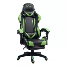 Silla Gamer 3dfx Garnik Con Reposa Pies Negra Y Verde Color Negro